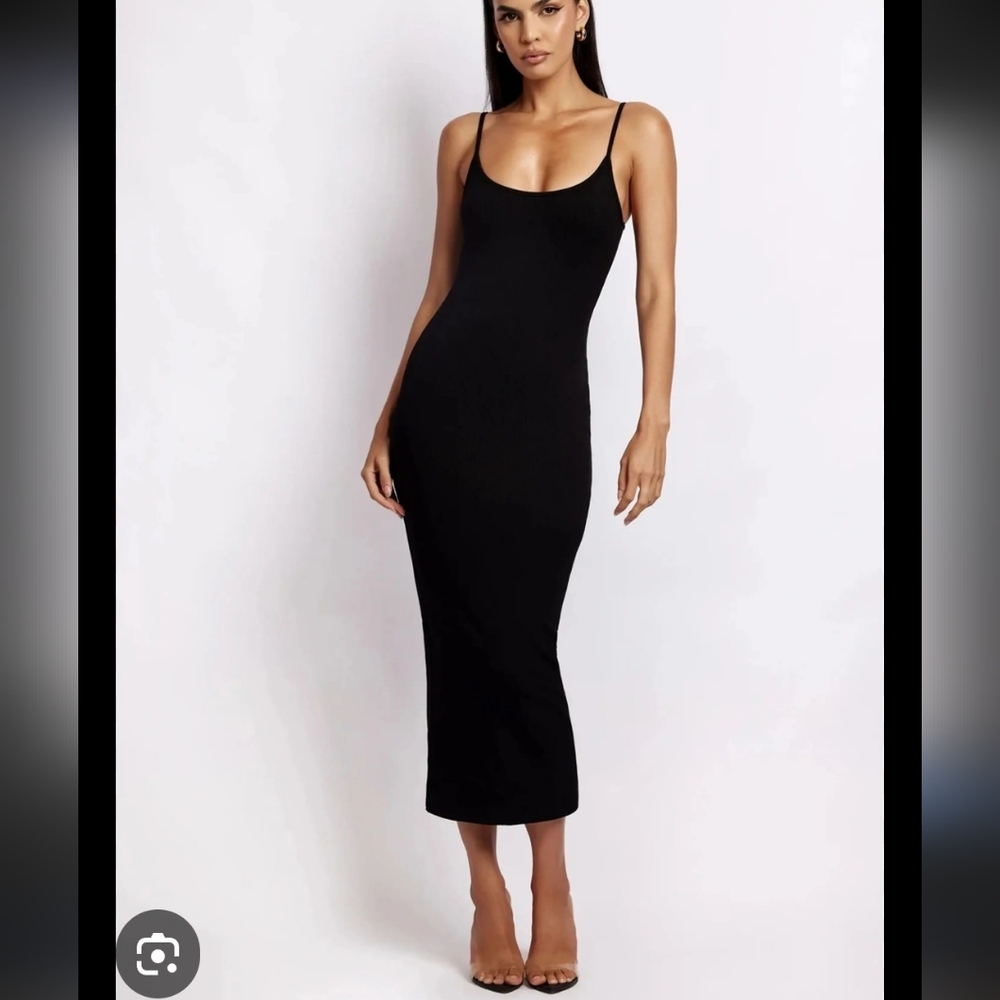 Meshki Alexis Black Ribbed Cami Midi Dress - Size Small